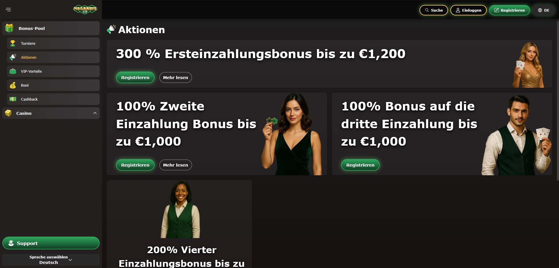 Bonusübersicht — Megaways VIP Casino